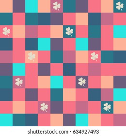 Abstract Geometric Pattern Background With Colorful Squares And Three Leaf Clovers 