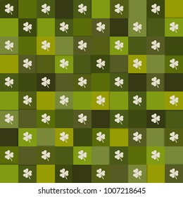 Abstract Geometric Pattern Background With Green Squares And Three Leaf Clovers