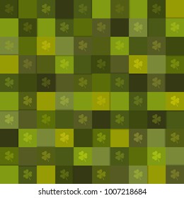 Abstract Geometric Pattern Background With Green Squares And Three Leaf Clovers