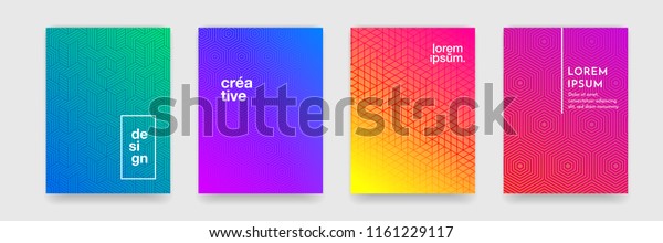 ビジネスパンフレットカバーデザイン用の線テクスチャと抽象的な幾何学的なパターン背景 グラデーションピンク オレンジ 紫 青 緑のベクター画像バナーポスターテンプレート のベクター画像素材 ロイヤリティフリー