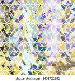 abstract geometric pattern background, retro/vintage style, with circles, lines, strokes and splashesl