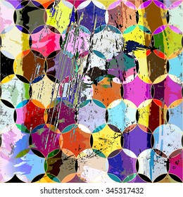 abstract geometric pattern background, retro/vintage style, with circles, strokes and splashes