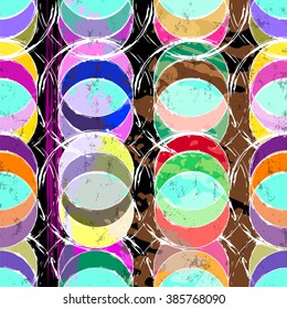 abstract geometric pattern background, retro/vintage style, with circles, strokes and splashes