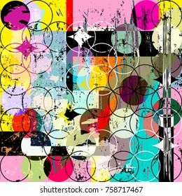 abstract geometric pattern background, retro/vintage style, with circles, grungy