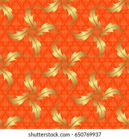 Abstract geometric pattern. Geometric background with rhombus and nodes. Seamless geometric pattern. Vector golden texture. Golden background. Vector seamless pattern on a orange background.