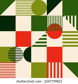 Abstract geometric pattern background with simple shape and figure. Vector circle, triangle, square and lines color art design. Colorful Bauhaus pattern background