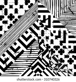 abstract geometric pattern background, with strokes and splashes, black and white