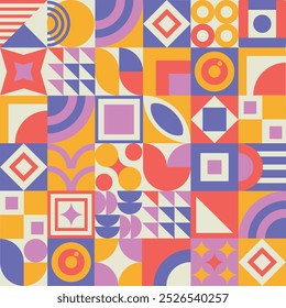 Abstract geometric pattern background. Abstract Swiss poster background. Bauhaus pattern background, circle, square, triangle graphic design. Modern style vector.