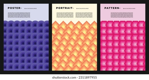 Abstract geometric pattern background template copy space set. Colorful shape backdrop design for poster, banner, leaflet, flyer, pamphlet, magazine, or cover.