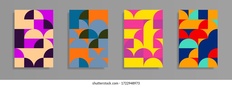  Abstract geometric pattern background texture for poster cover design. Minimal color vector banner template with circles and squares. Vector illustration.