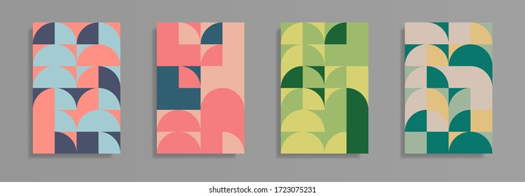  Abstract geometric pattern background texture for poster cover design. Minimal color vector banner template with circles and squares. Vector illustration.