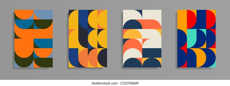  Abstract geometric pattern background texture for poster cover design. Minimal color vector banner template with circles and squares. Vector illustration.