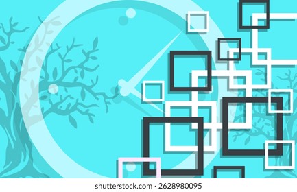 Abstract geometric pattern background, tree and clock with vintage colors