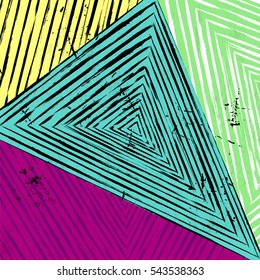 abstract geometric pattern background, with triangles, stripes, paint strokes and splashes