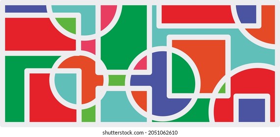 Abstract geometric pattern background, vector circle, triangle and square lines color art design. Colorful pattern background