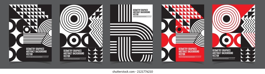 Abstract geometric pattern background, vector circle, triangle and square lines art poster design Set. 