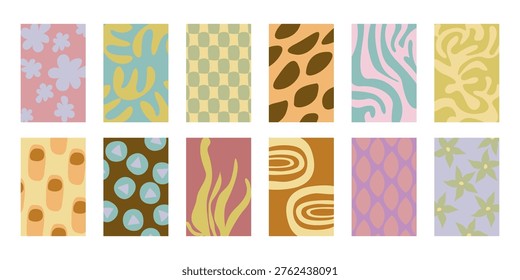 Abstract geometric pattern background vector set with colorful various forms of design. Suitable for textile, packaging, poster, cover, wallpaper and wall art.