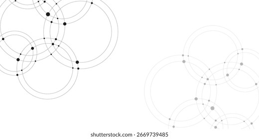 Abstraktes geometrisches Muster für Banner Flyer Design Social Media Status mit vernetzter Kunst. Abstrakte verbindende Punkte und Kreise. Abstrakte Vektorgrafik mit überlappenden Kreisen, Punkten.