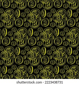 Abstract geometric pattern with bitcoin. A seamless background. Black and gold ornament. Graphic modern pattern. Simple lattice graphic design. - illustration