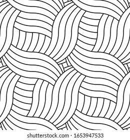 Abstract geometric pattern with black curved lines on white background.Stylish modern texture.Seamless linear vector design.