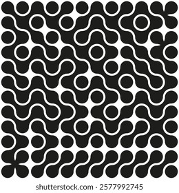 Abstract geometric pattern. Black curvy shapes. Creative circular elements. Repeating seamless layout.