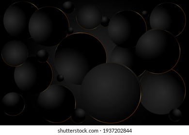 Abstract geometric pattern, black gray circle, golden border overlap on gray background Stylish vector texture