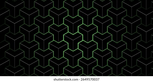 Abstract Geometric Pattern in Black With Green Highlights