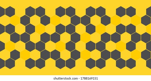 Abstract geometric pattern with black hexagon cells on yellow background vector.