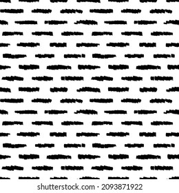 Abstract geometric pattern with black interrupted dotted lines on white background. Hand drawn black and white vector background with short stripes. Modern horizontal bold brush strokes.