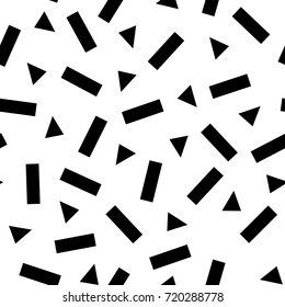 Abstract geometric pattern with black primitive silhouettes on white. Vector seamless background. Memphis style