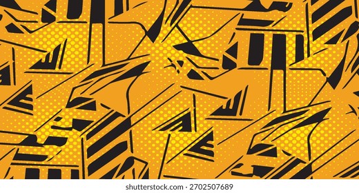 Patrón geométrico Abstractas con Formas negras y puntos amarillos