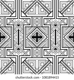 Abstract geometric pattern, black and white vector background with seamless ornament.