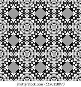 Abstract geometric pattern. Black, white and gray background. Geometric background with rhombus, dots and nodes. Vector seamless pattern. Seamless geometric pattern. Colorful texture.