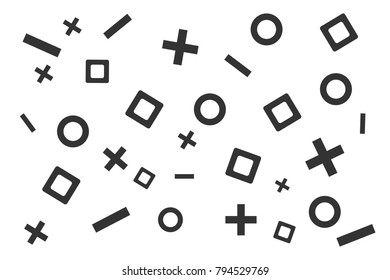 Abstract geometric pattern. Black and white with cross line, circle, square. Monochrome Background. Flat shape design for product surface, cover, poster, banner. Vector seamless isolated on white