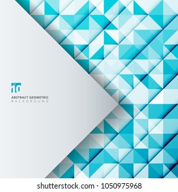 Abstract geometric pattern blue color triangles with white triangle tab for copy space. Vector illustration