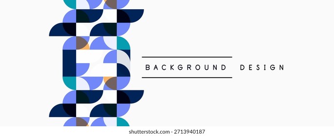 Abstractas patrón geométrico. Los cuadrados azules y grises forman un diseño simétrico sobre fondo blanco. El texto lee el diseño de fondo.