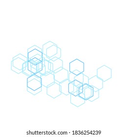 Abstraktes geometrisches Muster mit blauen Hexagonen auf weißem Hintergrund, Vektorgrafik.