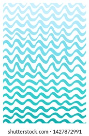 Abstract geometric pattern of blue lines on white background. Cute stripes, hand drawn with imperfections and gradient of colors. Square weave design, imitation of ocean waves. EPS 10