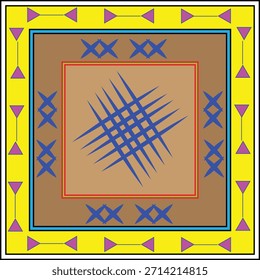 Patrón geométrico Abstractas con acentos azules y rosados en amarillo y marrón