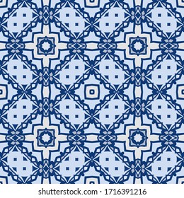Abstract geometric pattern in blue. Print, cloth design, wallpaper. Vector seamless.