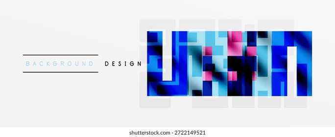 Abstract geometric pattern. Blue squares form design element over white surface. Minimalist style, modern aesthetic.