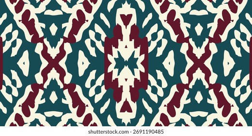 Abstract Geometric Pattern with Bold Teal and Burgundy Colors	