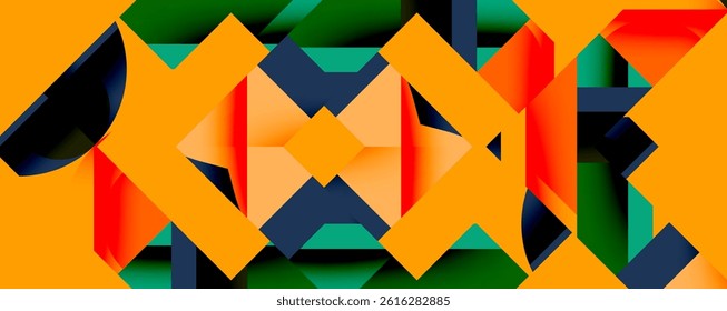 Abstract geometric pattern. Bright colors overlap, creating dynamic visual texture. Shapes suggest movement, depth.