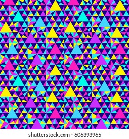 Abstract geometric pattern. Bright neon colors. Memphis style pattern. Seamless vector pattern. Vector illustration.