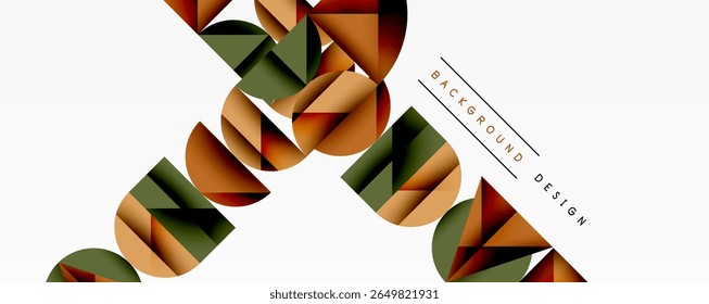 Abstract geometric pattern. Brown, green shapes repeat diagonally across white space. Text reads background design. Minimalist style.