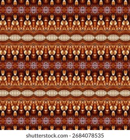 Abstract geometric pattern in brown tones forming symmetrical textured lines. A unique artistic design great for wallpapers, fabric, or modern digital projects.