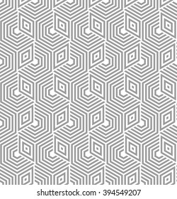 Abstract geometric pattern by lines, hexagons. A seamless vector background. White and gray texture