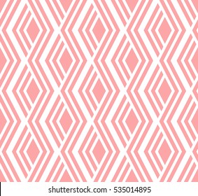 Abstract Geometric Pattern By Lines, Rhombuses. A Seamless Vector Background. White And Pink Texture