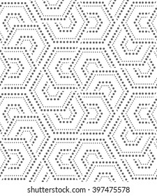 Abstract geometric pattern by the points, hexagons. Gray and white texture. A seamless vector background.