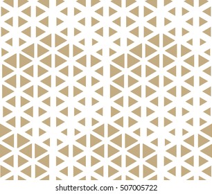 Abstract geometric pattern by triangles, rhombuses. A seamless vector background. White and gold texture. Graphic modern pattern.